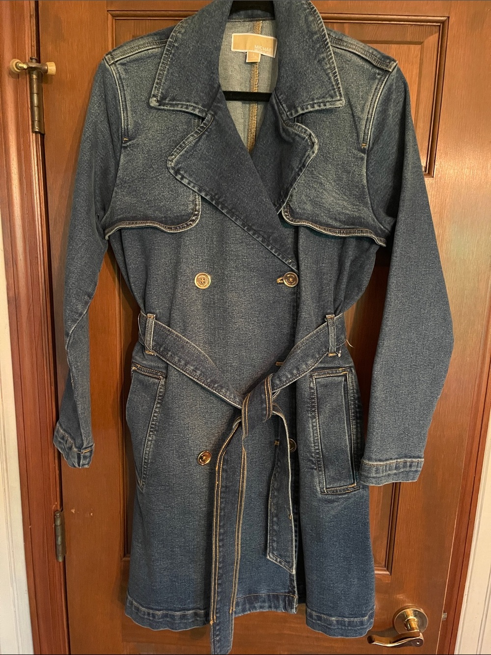 MICHAEL Michael Kors Blue Denim Trench Coat Women Large